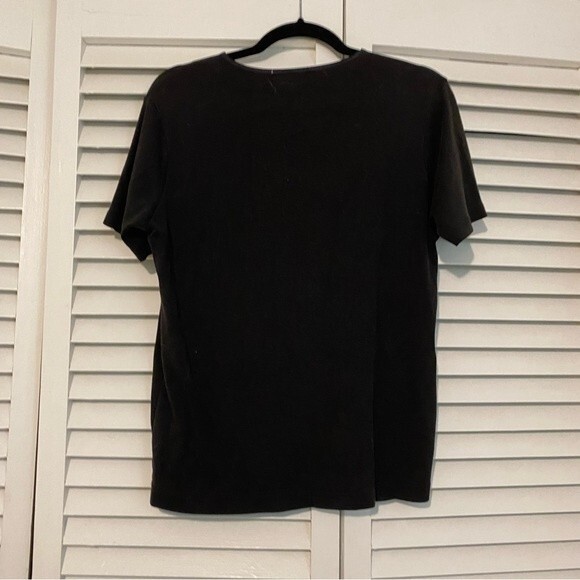 Croft & Barrow Size Medium Ribbed Basic Black Minimalist Short Sleeve Shirt - Picture 2 of 5